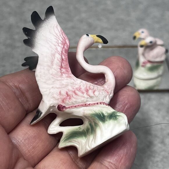 Vintage Miniature Pink Flamingo Porcelain Tropical Bird Hagen Renaker ? Japan ? - Picture 5 of 13
